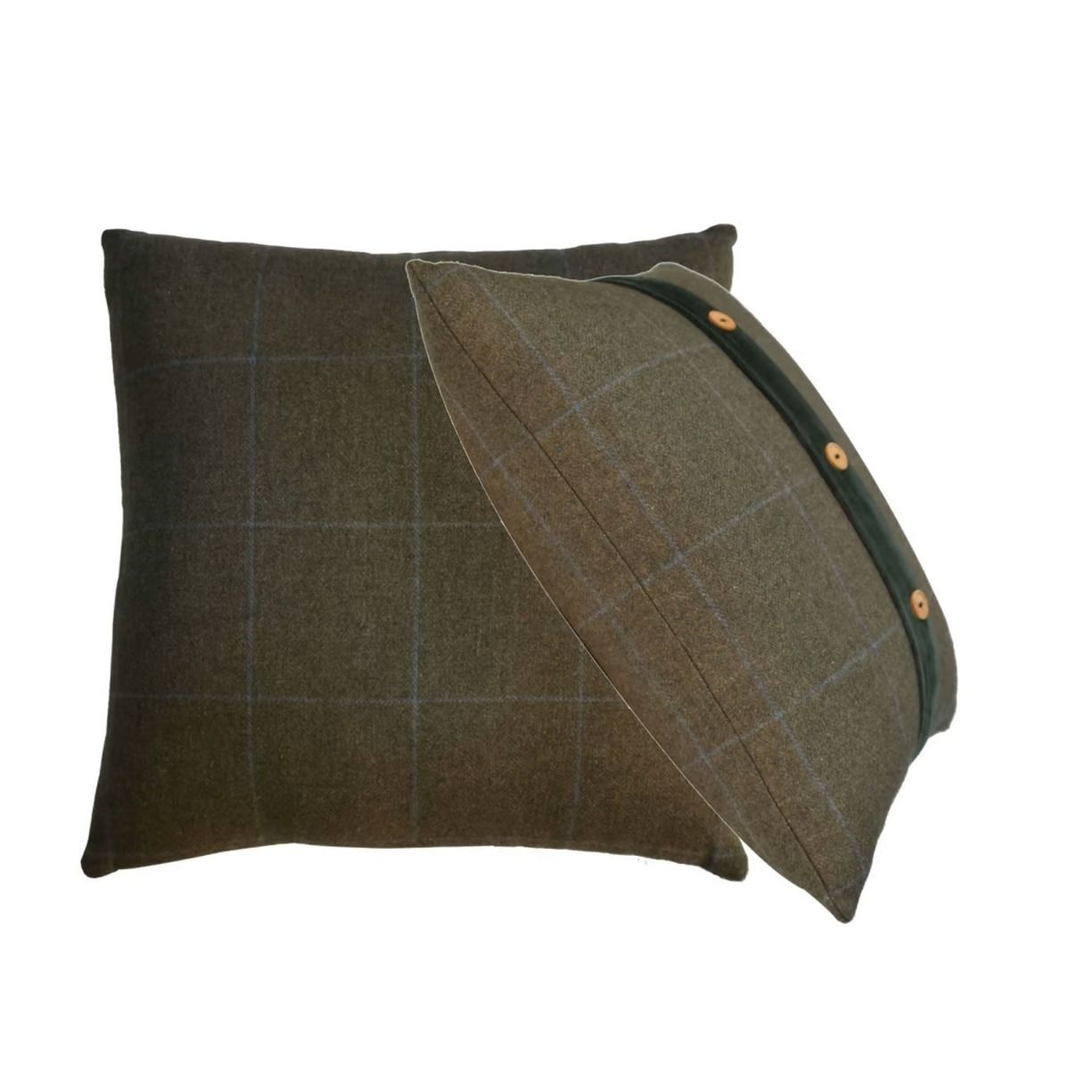 2Pcs Quinn Cushion - Green Olive Tartan & Green Velvet - Beasley & Sons