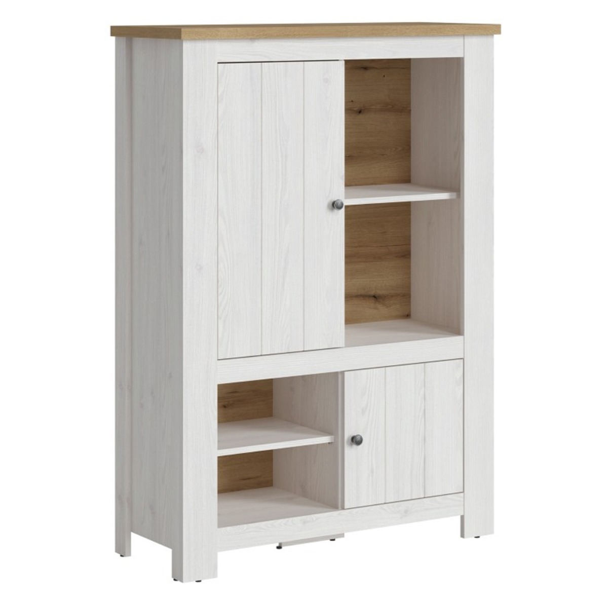 2 Door Display Cabinet with 4 Shelves - White and Oak - Rosalind Collection