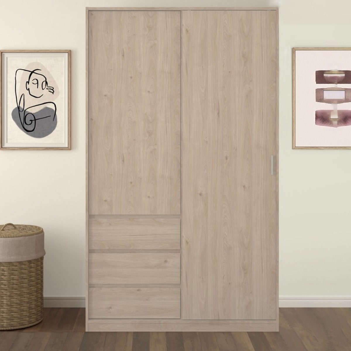 Sliding Wardrobe - NANAIMO 2 Door Wardrobe Oak 118.5cm - Rosalind Collection