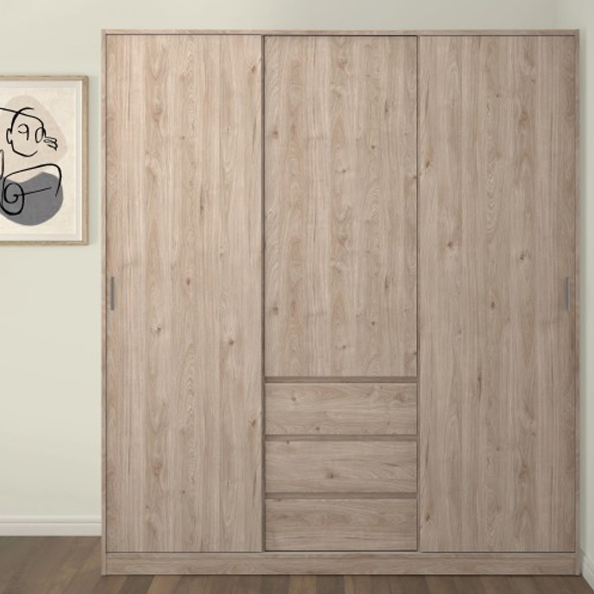 Sliding Wardrobe - NANAIMO 3 Door Wardrobe Oak 177cm - Rosalind Collection