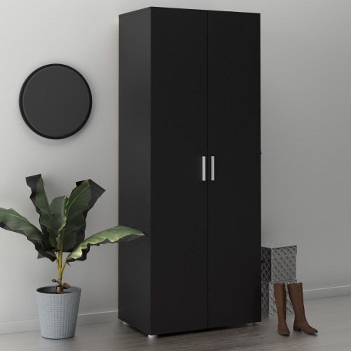 Wardrobe - PEMBROKE 2 Door Wardrobe Black 78.7cm - Rosalind Collection