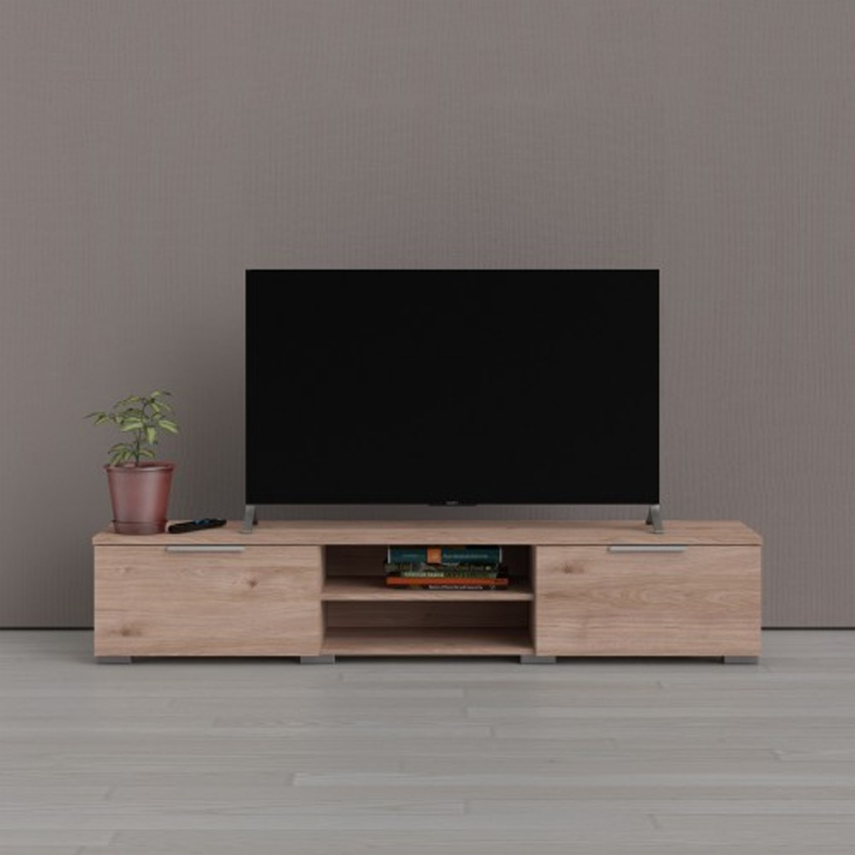 Belfast TV Unit Stand with 2 Drawers and 2 Open Shelf - Jackson Hickory Oak - Rosalind Collection