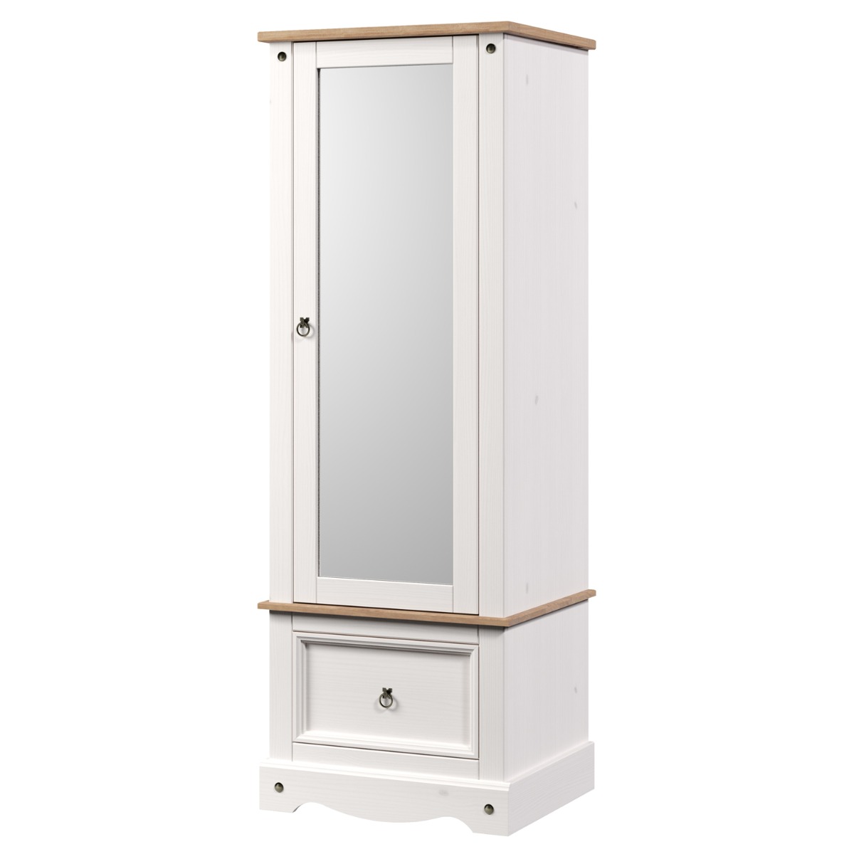 Classic Design Mirrored Door Armoire with Drawer - White with Antique Wax - Colton & Sawyer