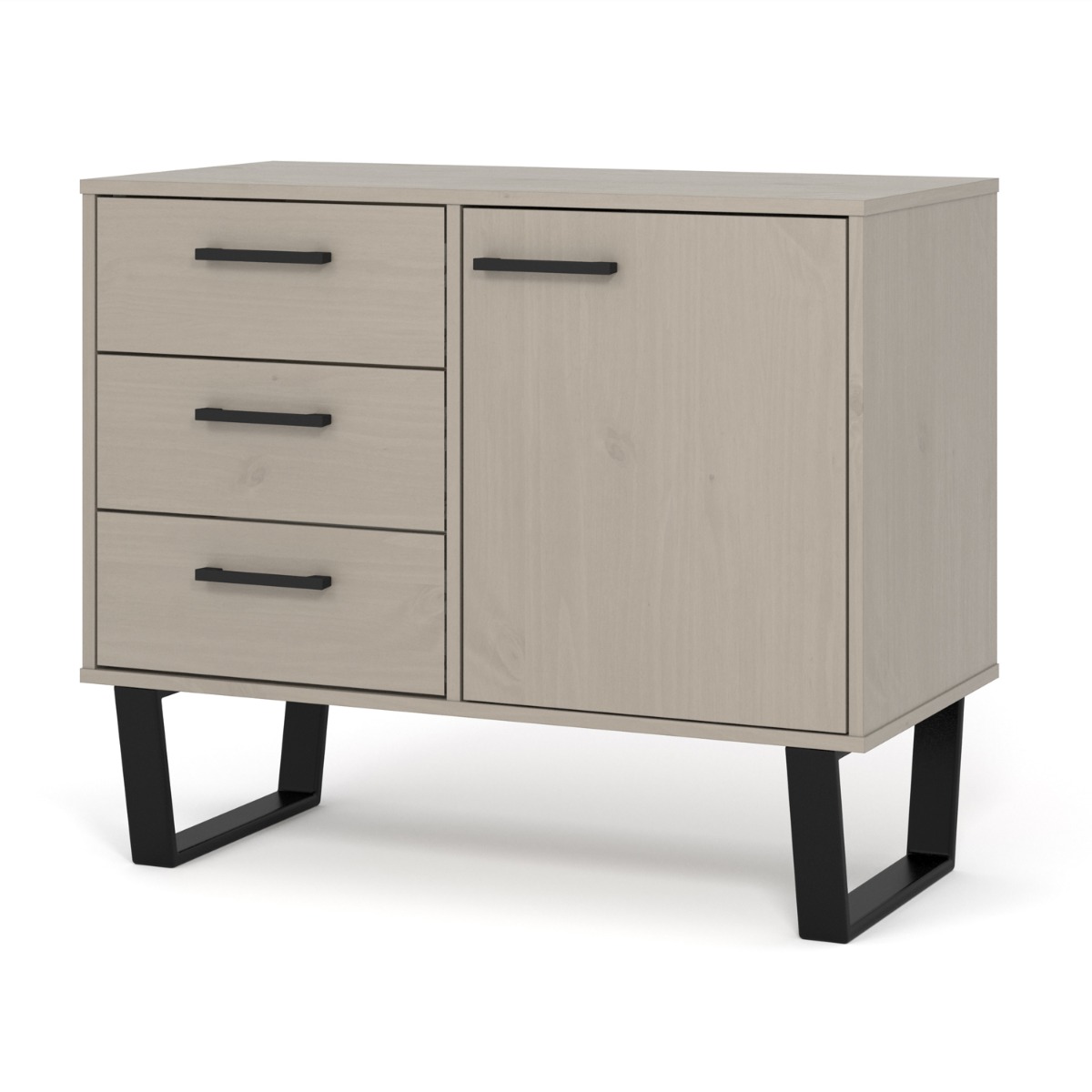 Texas Black Metal Frame Small Sideboard with 1 Door and 3 Drawers - Grey Waxed Pine - Colton & Sawyer