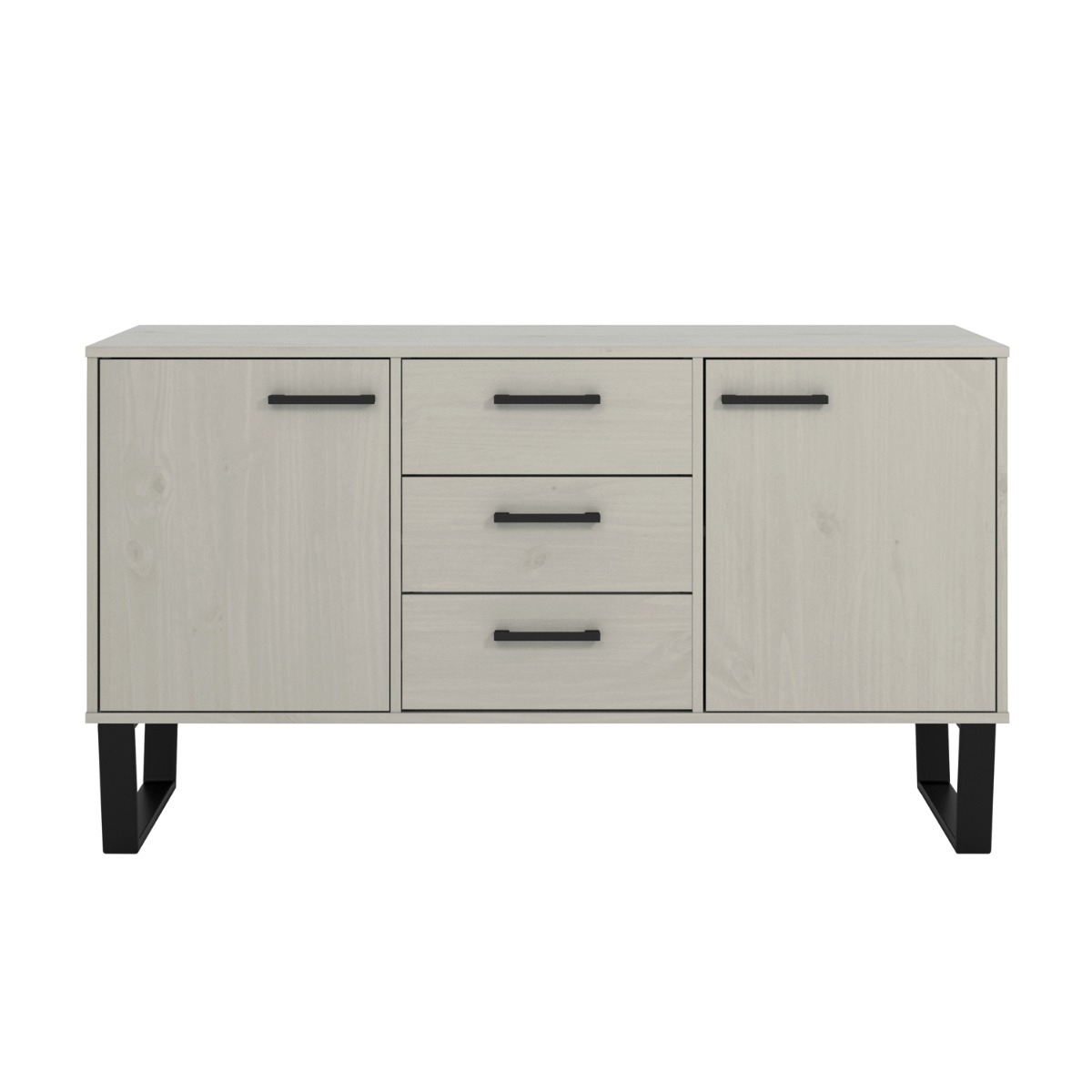 Texas Black Metal Frame Medium Sideboard with 2 Door and 3 Drawers - Grey Waxed Pine - Colton & Sawyer