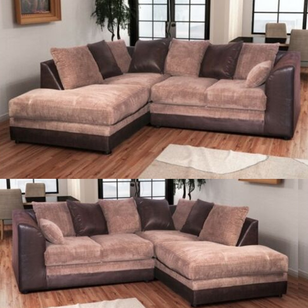Modern Suite Cord Fabric Corner Sofa - Brown - Steve and Co Mills