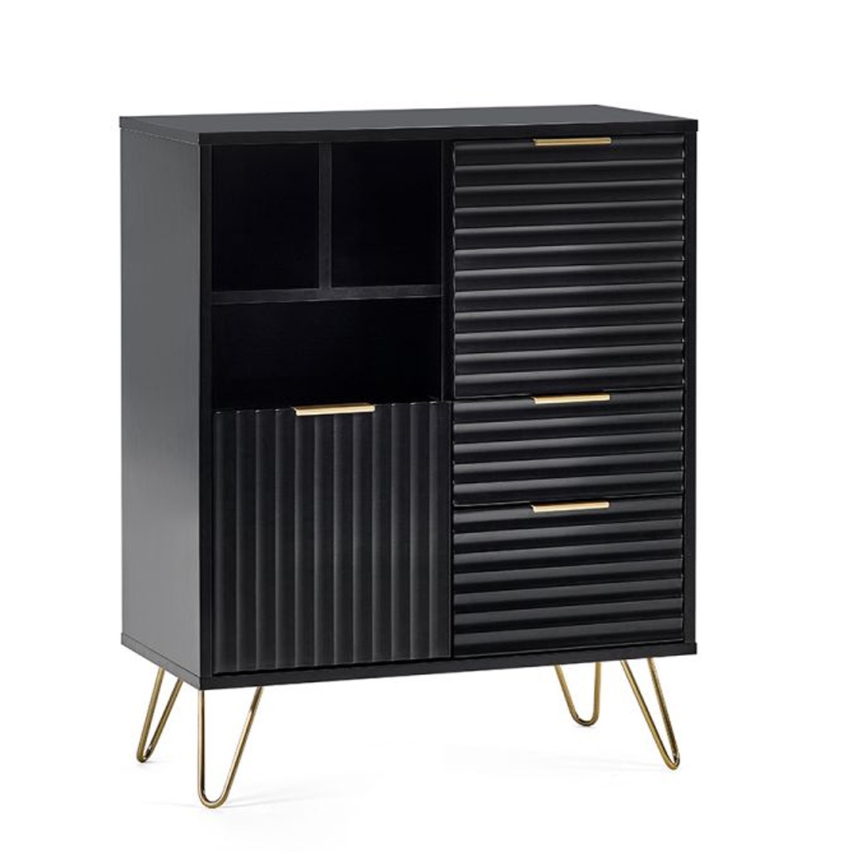 Golden Legs Murano 2 Doors Sideboard with 2 Drawers - Matte Black - JB Collections