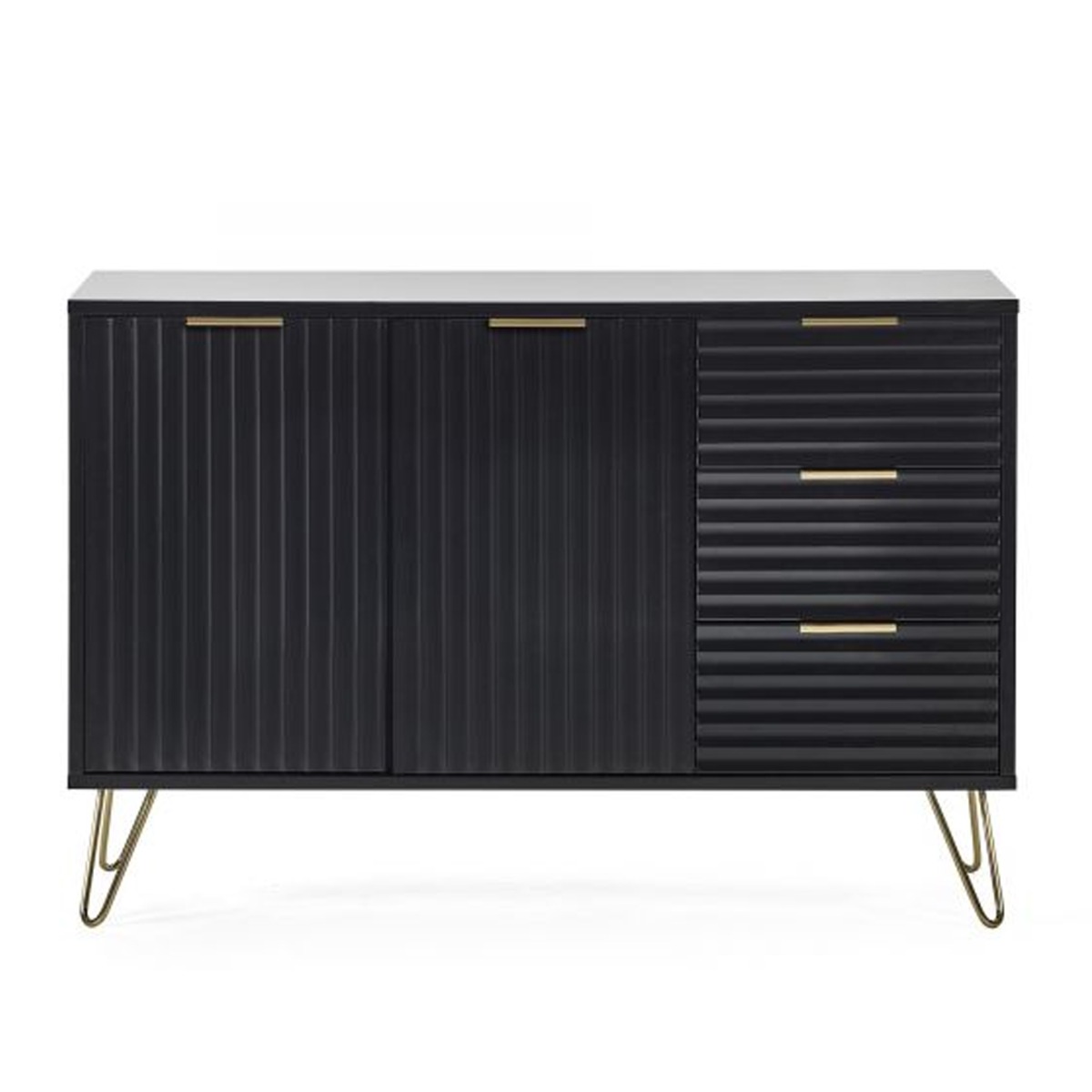 Golden Legs Murano 3 Drawers Large Sideboard with 2 Doors - Matte Black - JB Collections
