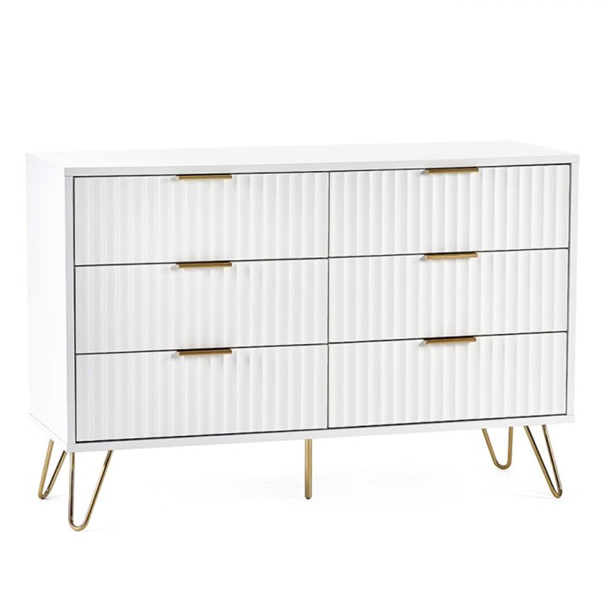 MORDEN White Chest of Drawers - Large-sized, 6 Drawers, Double - JB Collections