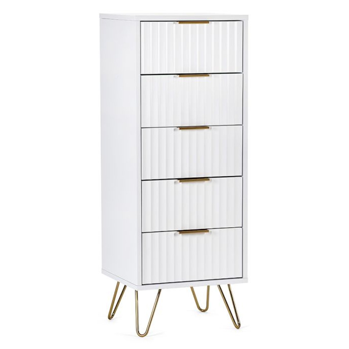 MORDEN White Chest of Drawers - Tallboy, Medium-sized, 5 Drawers - JB Collections