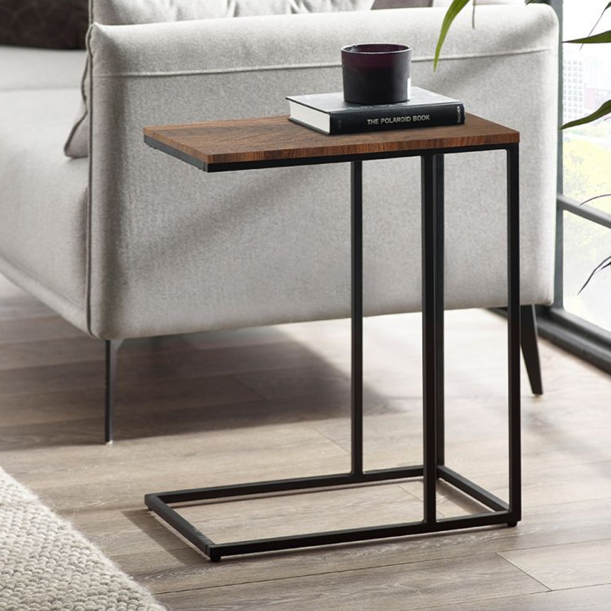 Tribeca Black Metal Frame Round Nesting Side Tables - Sonoma Oak - JB Collections