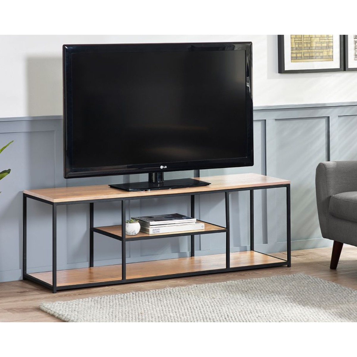 Tribeca Black Metal Frame TV Unit - Sonoma Oak - JB Collections