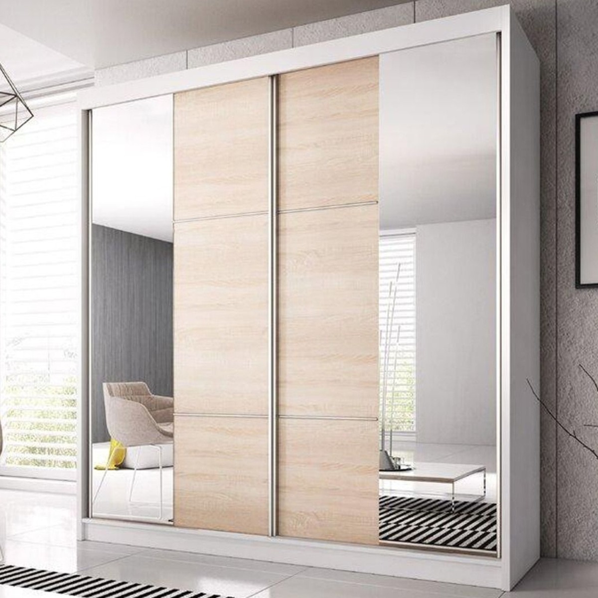 Sliding Wardrobe - MALTA 2 Door Mirrored Wardrobe White Matt 233cm - Art Nest