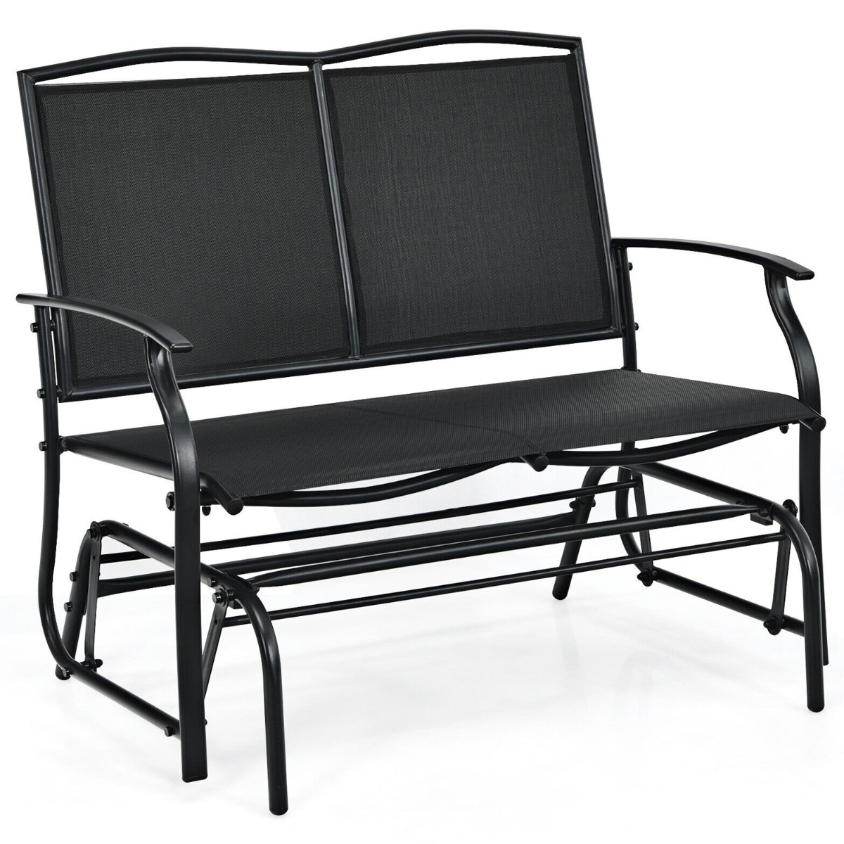 Heavy-Duty Steel Frame 2-Person Swing Glider Bench Outdoor Glider Loveseat - Black - Bedroom & More