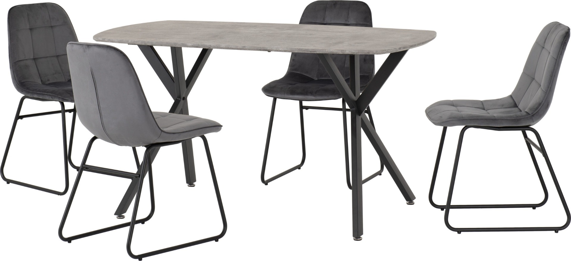 Athens Rectangular Dining Set with Lukas Chairs - Concrete Effect Black Grey Velvet - Budget Deals