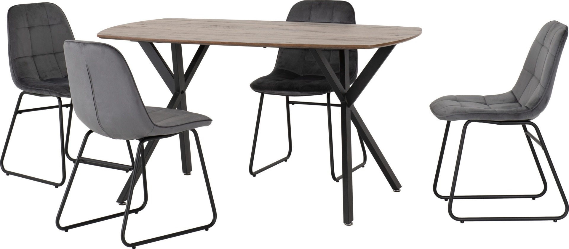Athens Rectangular Dining Set with Lukas Chairs - Oak Effect Black Grey Velvet - Budget Deals