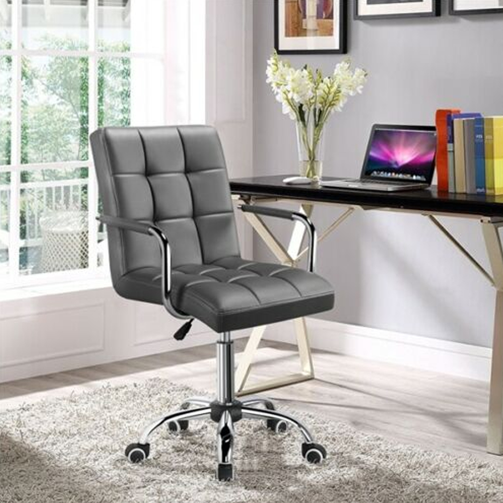 PU Leather Adjustable Swivel Chair - Black - Bedroom & More
