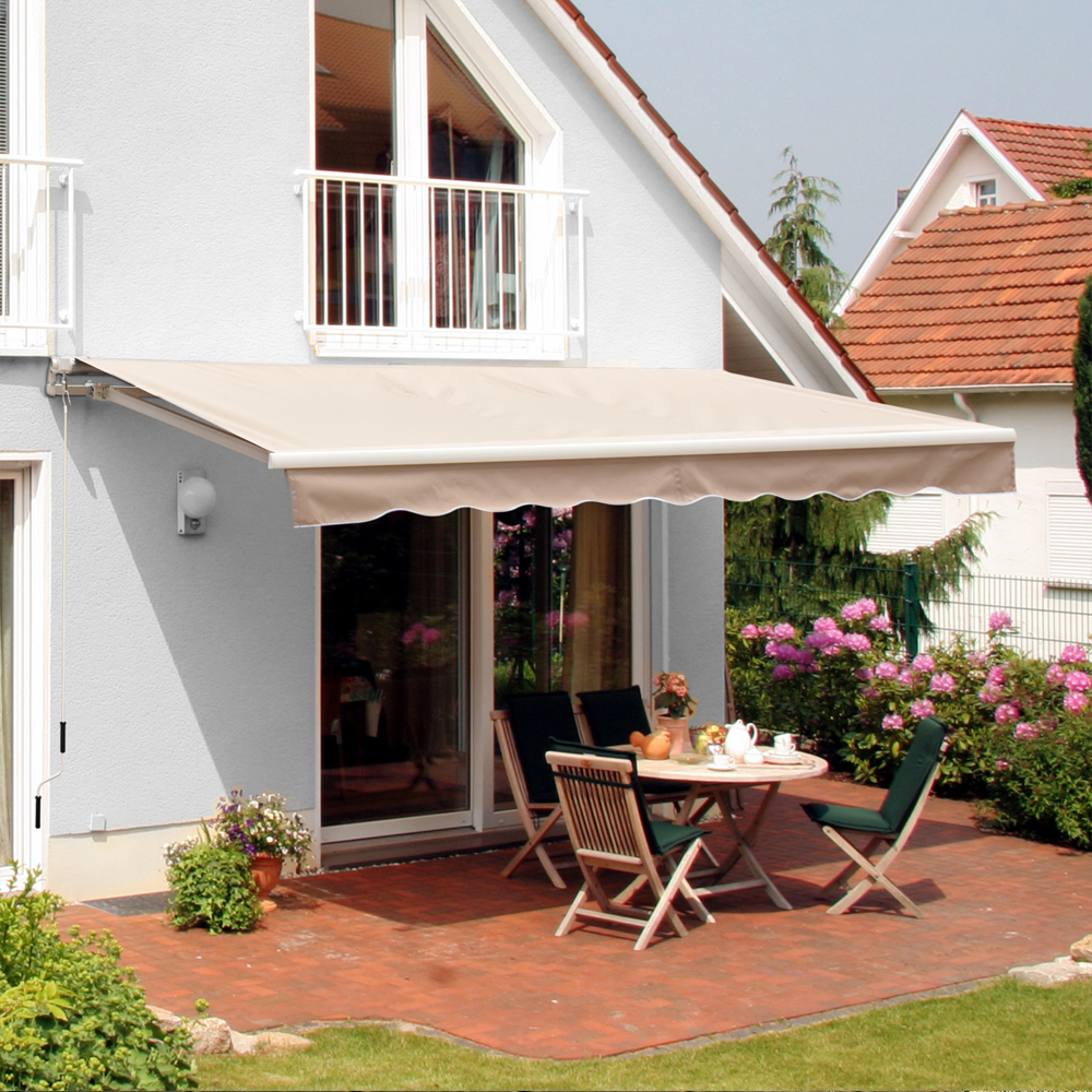 Adjustable Awning Manual Canopy - White/Cream - Gardens Direct