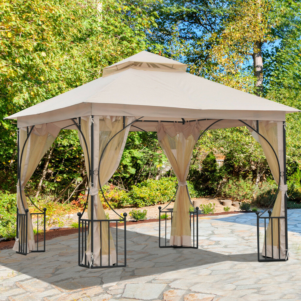 Metal Gazebo Party Tent - Beige - Gardens Direct