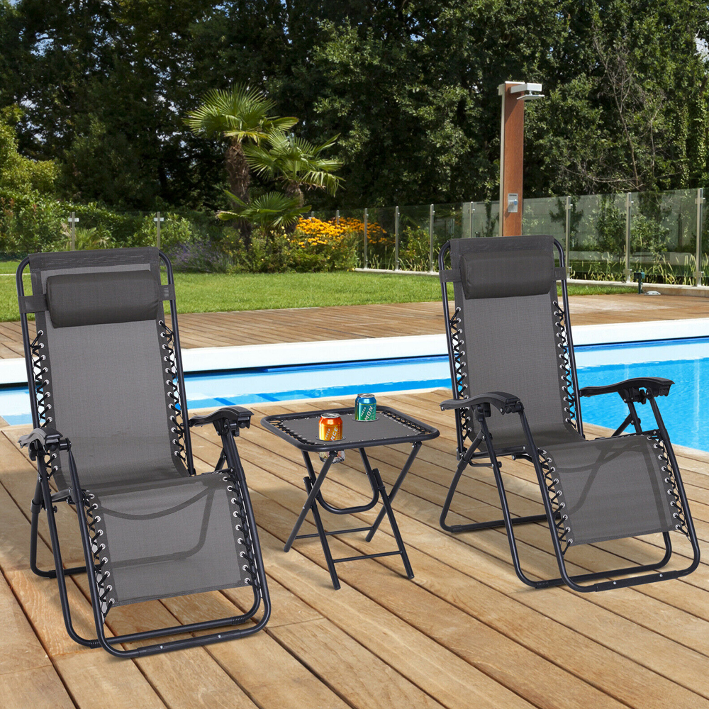 Modern 3PC Garden Sun Lounger - Grey - Gardens Direct
