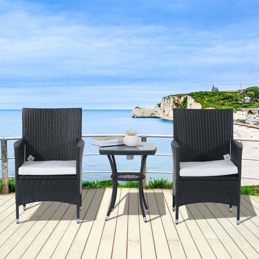 Rattan Bistro Chair Table Set - Black - Gardens Direct