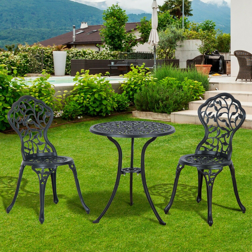 Aluminum Bistro Garden Chair Table Set - Black - Gardens Direct
