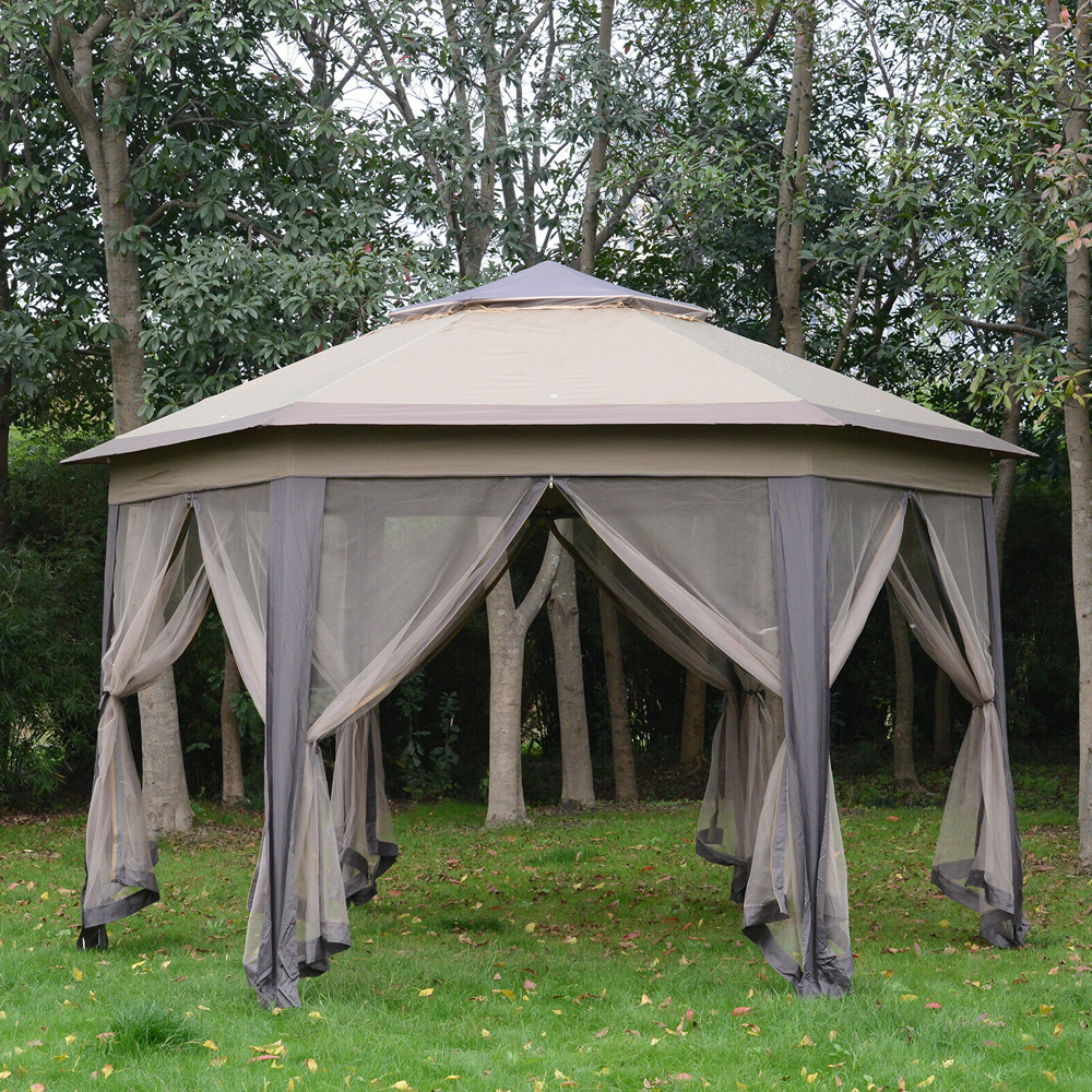 Hexagon Gazebo Shelter 4.05m - Beige - Gardens Direct