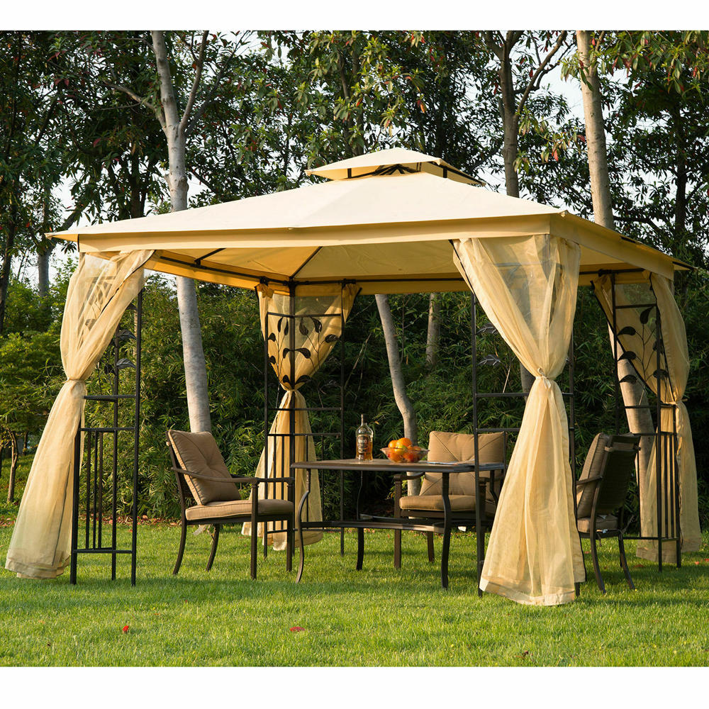 Luxury Marquee Metal Frame Garden Gazebo Beige - 300cm - Gardens Direct