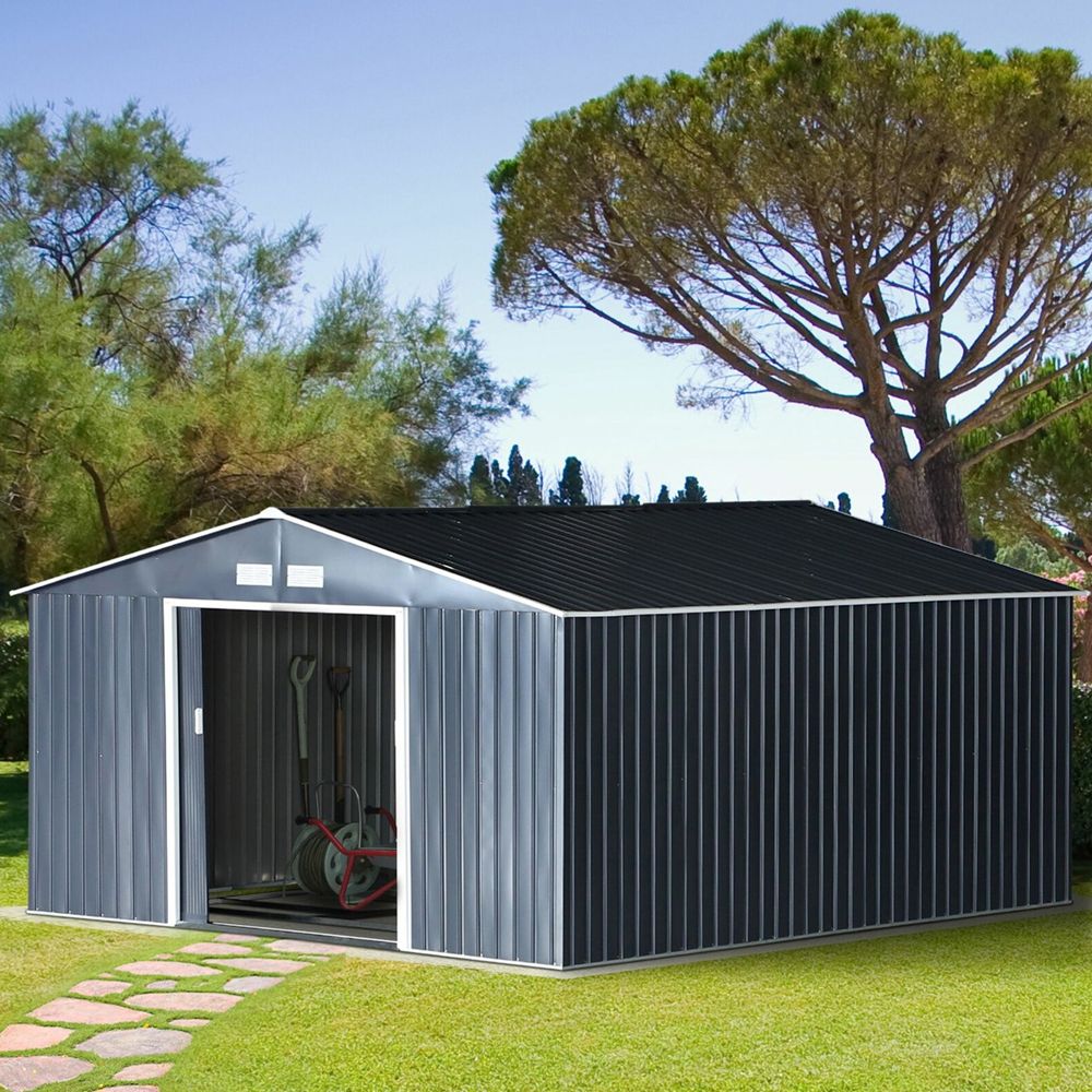 2 Door Galvanised Metal Garden Shed - Grey - Gardens Direct