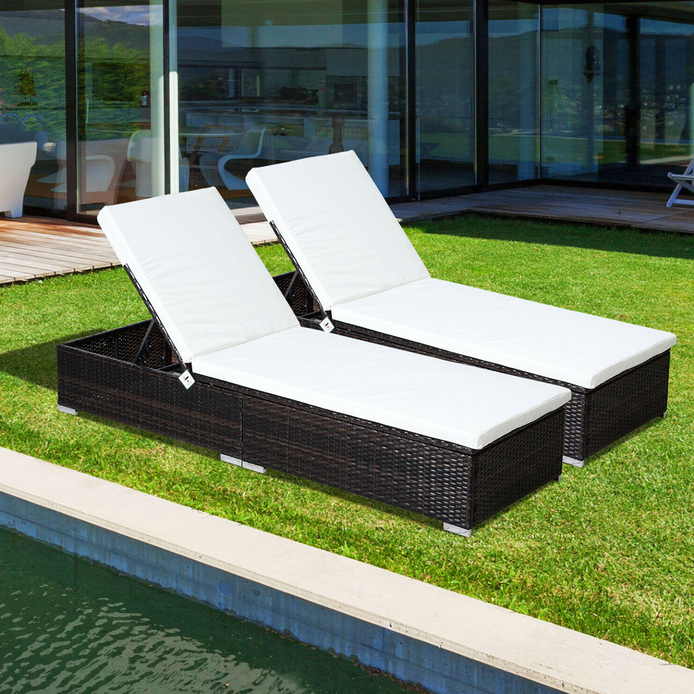 Rattan Sun Loungers Bed 2 pcs - Brown - Gardens Direct
