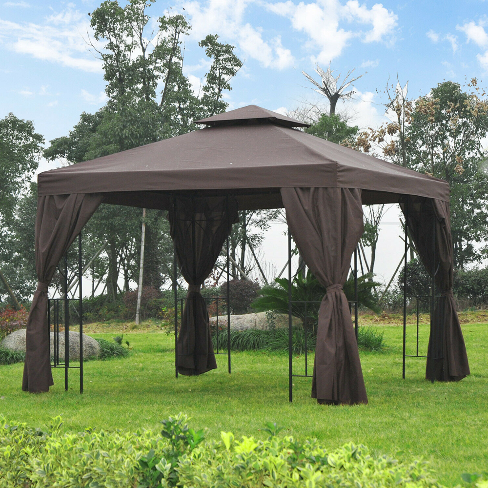 Metal Sun Shade Garden Gazebo 3/3m - Brown - Gardens Direct