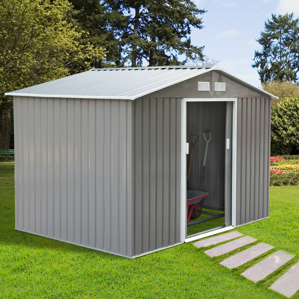 Galvanised 2 Door Metal Garden Shed - Grey - Gardens Direct