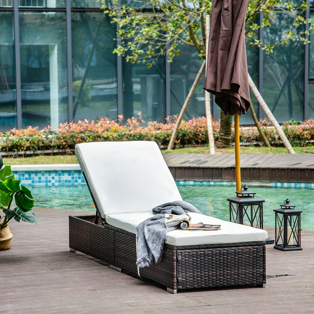 Rattan Chaise Wicker Single Sun Lounger - Brown - Gardens Direct