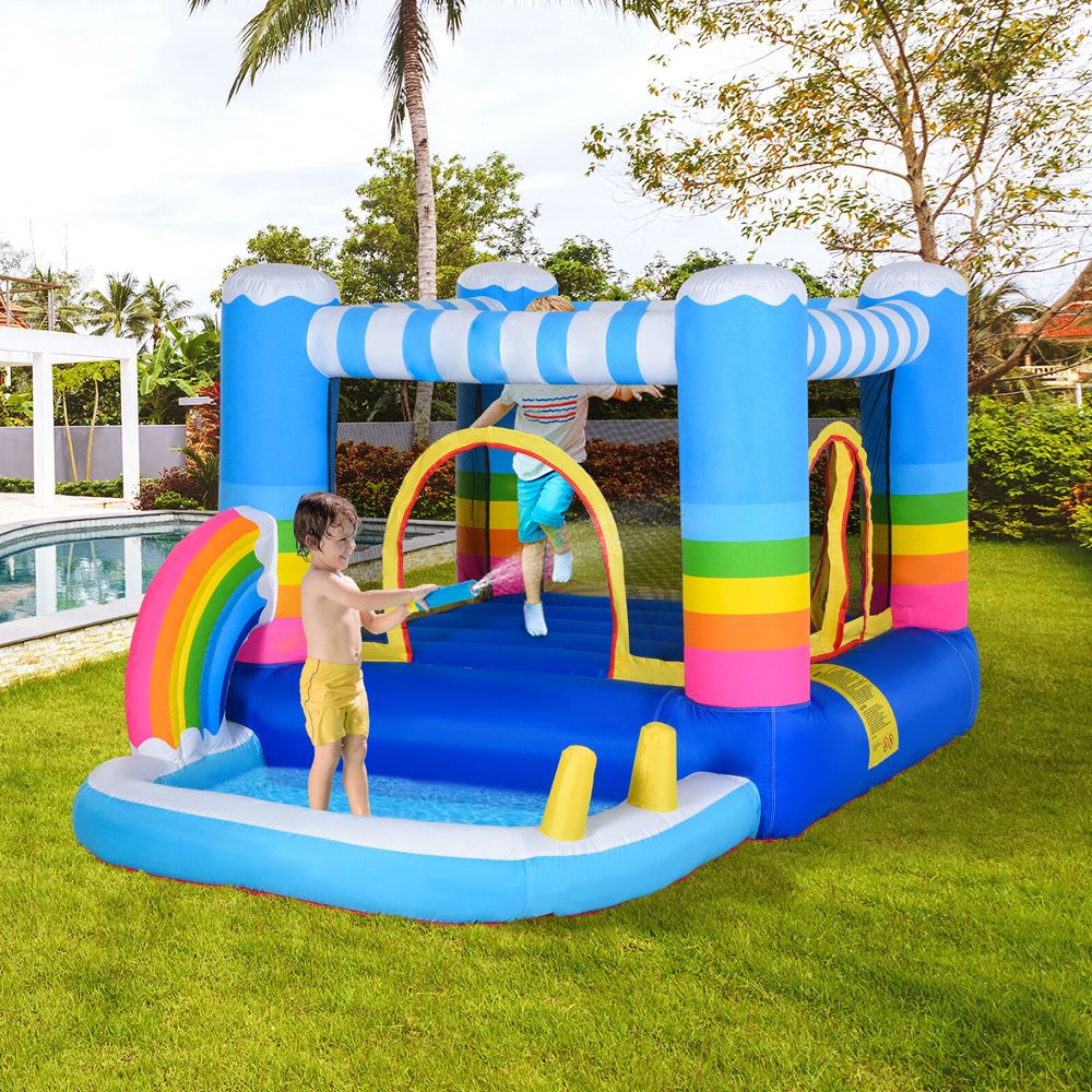 Kids Rainbow Bouncy Castle & Pool Jet Pump 3 - 12 Years - Gardens Direct