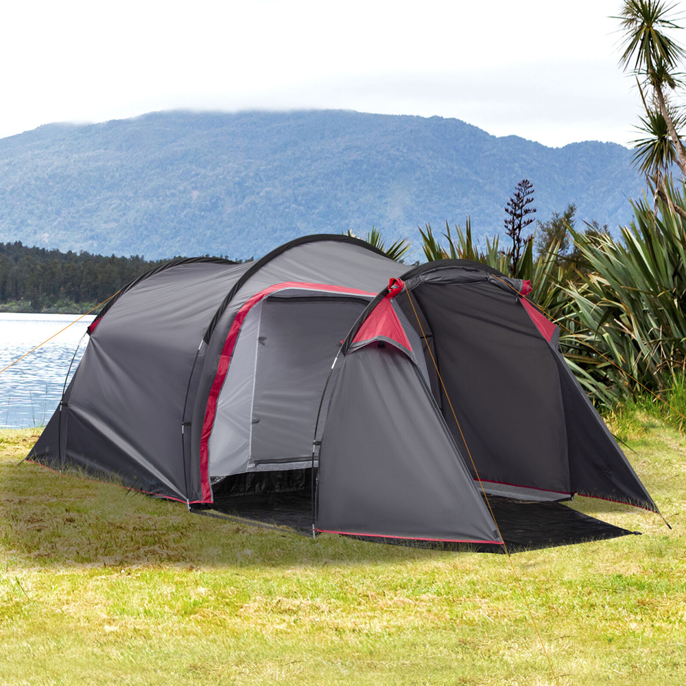 Weather-Resistant Four Person Camping Tent - Dark Grey - Gardens Direct