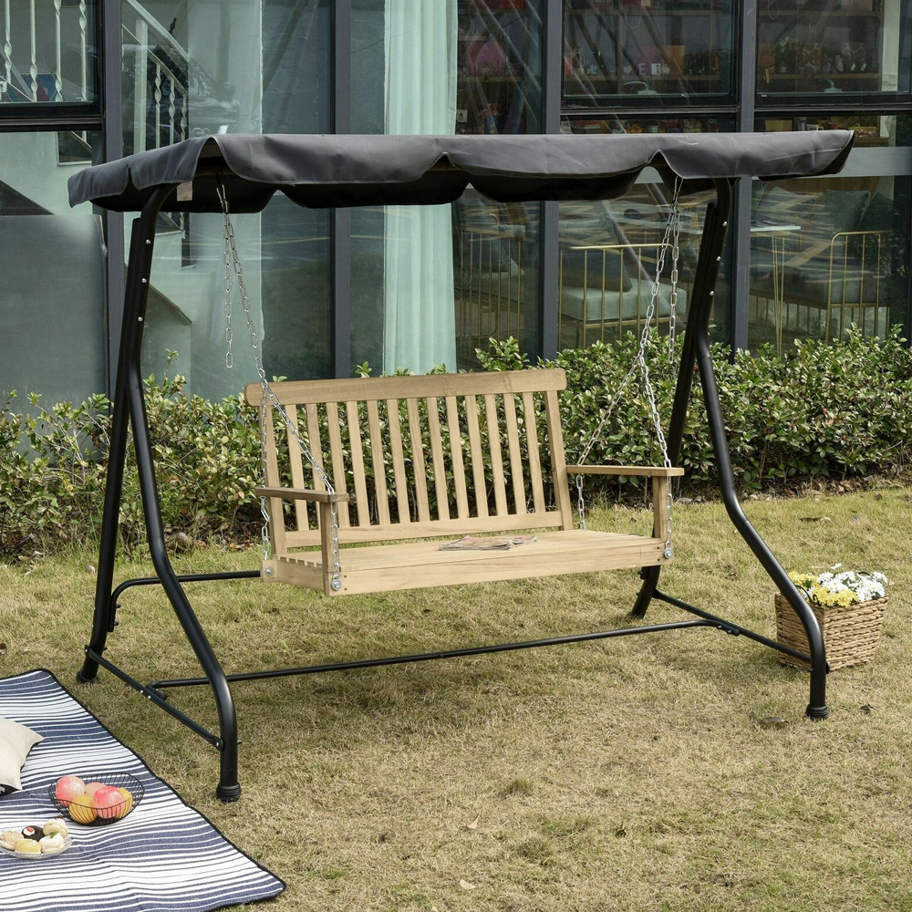 2 Seater Porch Wooden Swing With Chains - Natural - Gardens Direct