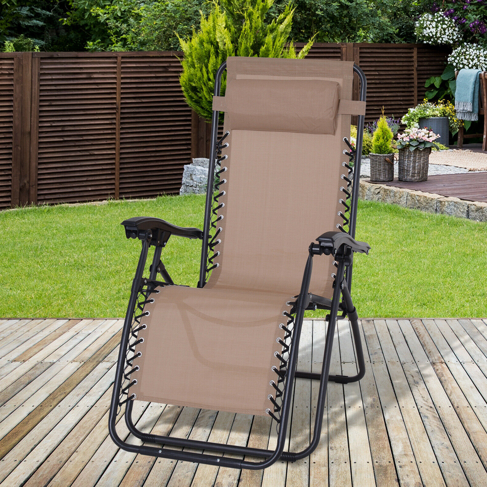 Zero Gravity Foldable Reclining Sun Lounger - Brown - Gardens Direct