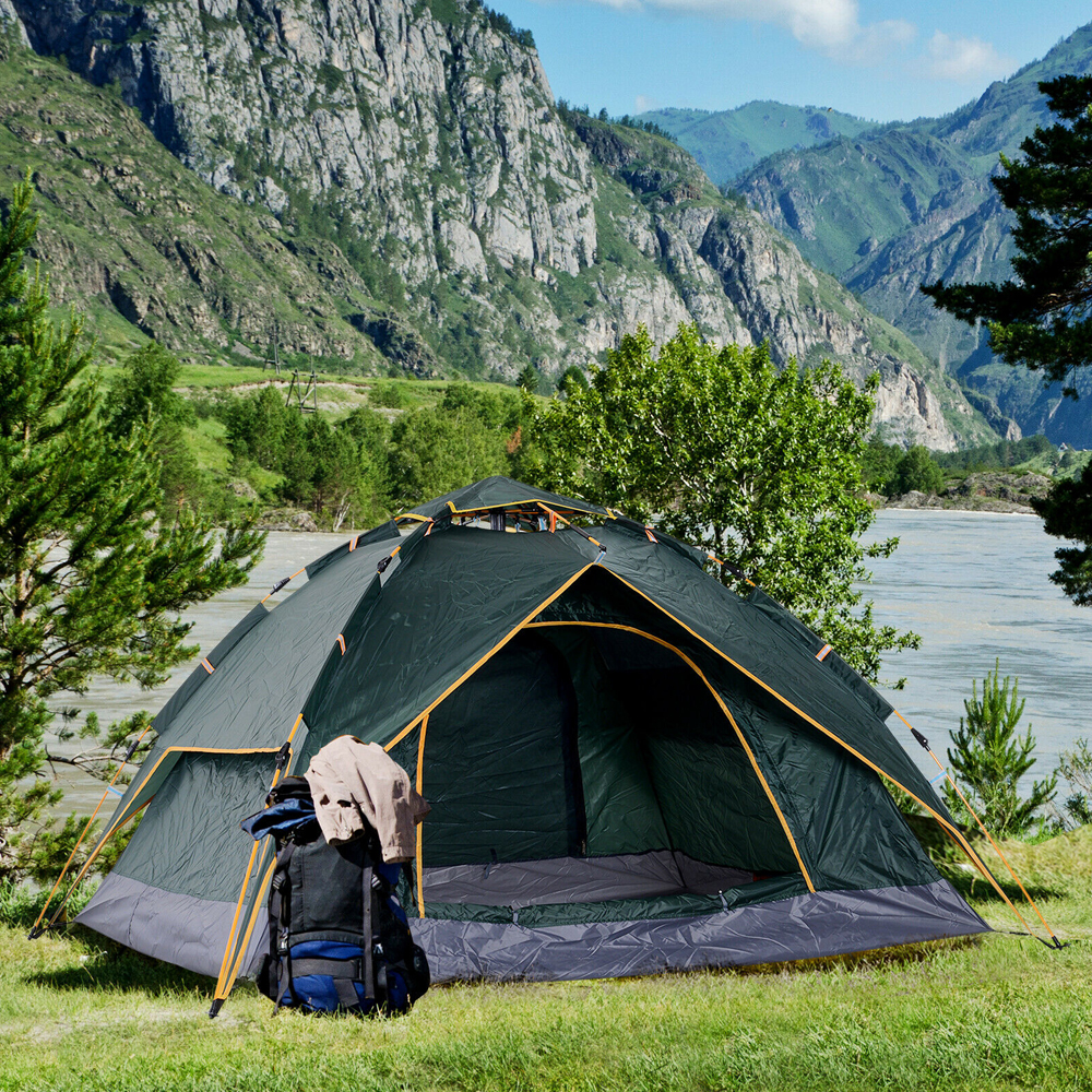 Three Person Pop Up Camping Tent - Green - Gardens Direct