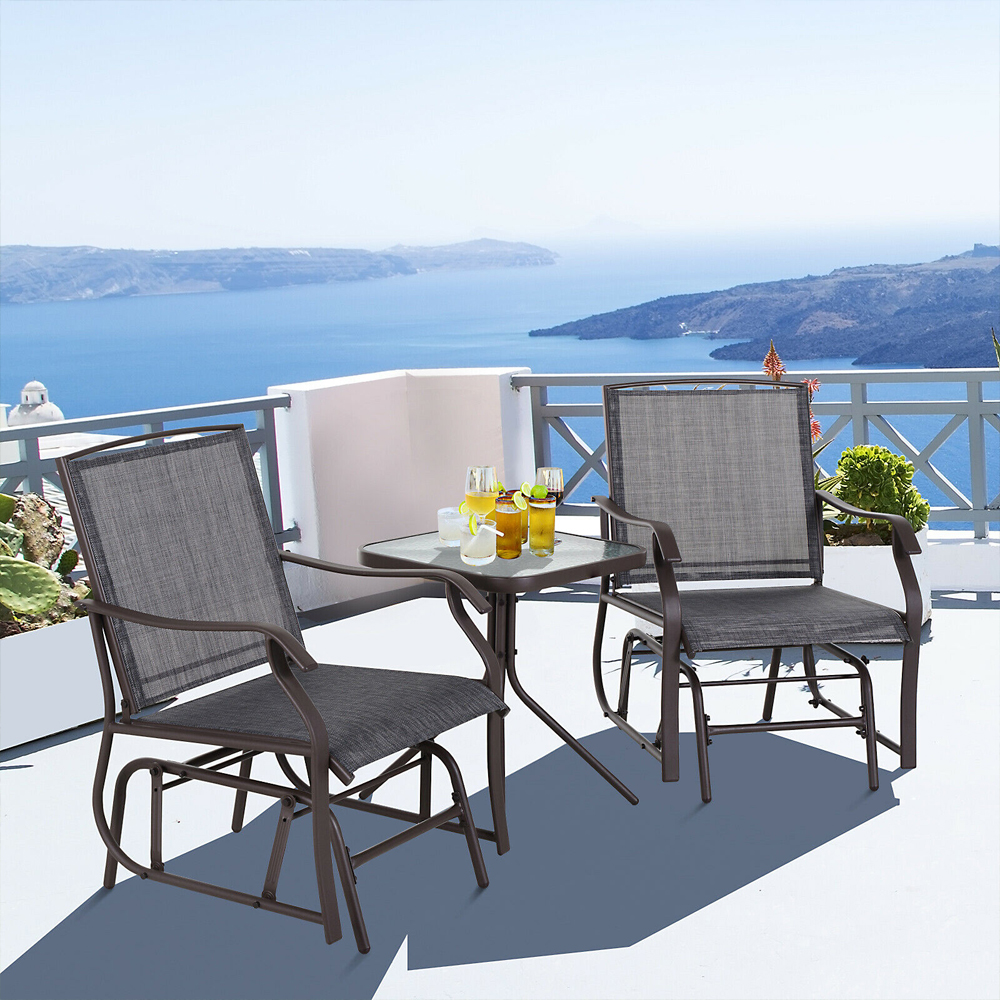 Glider Bistro Rocking Chair Table Set - Grey - Gardens Direct