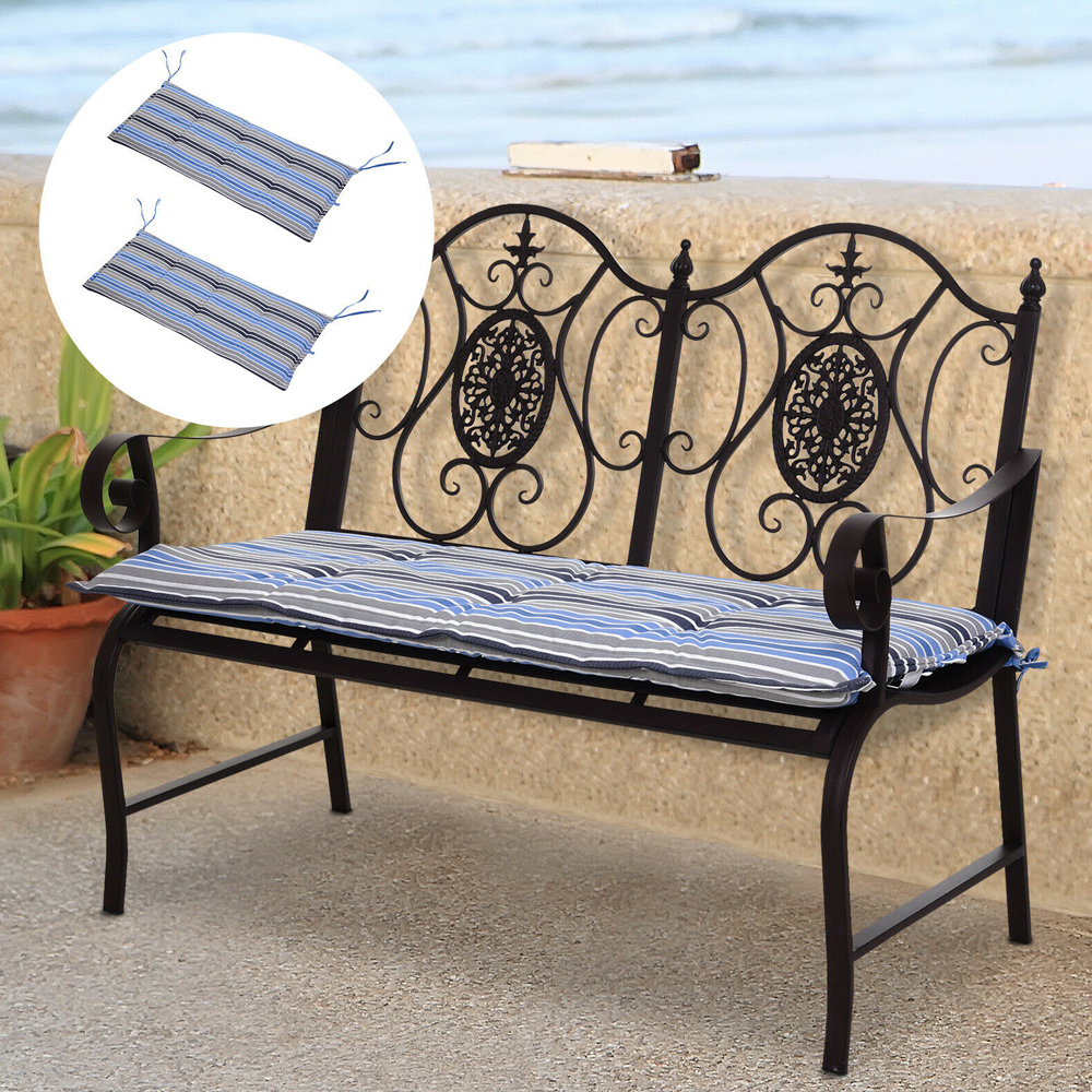 2 Seat Garden Bench Cushion Mat Strips Blue - 2 PCS - Gardens Direct