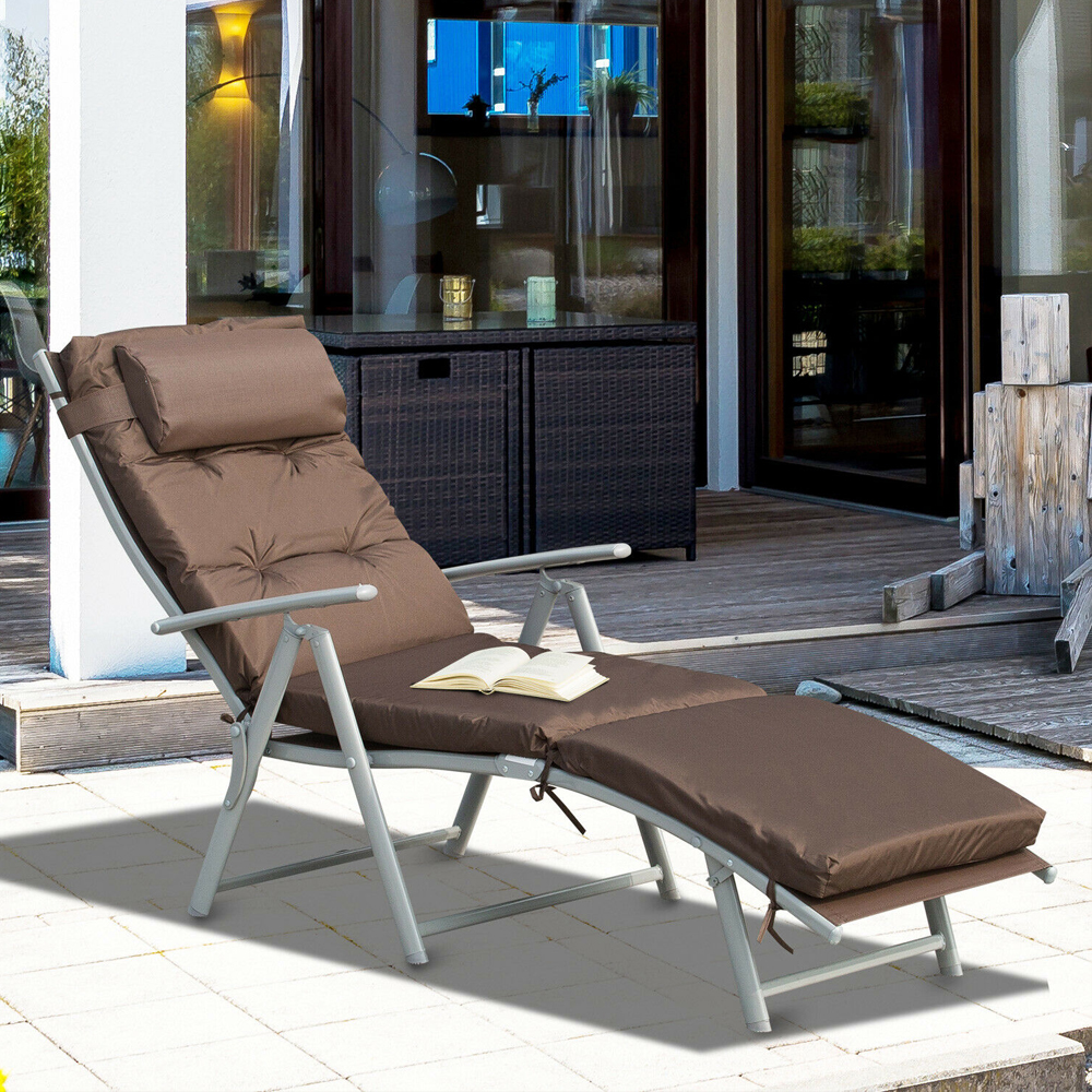 Foldable Chaise Sun Lounger With Padded Seat - Brown - Gardens Direct