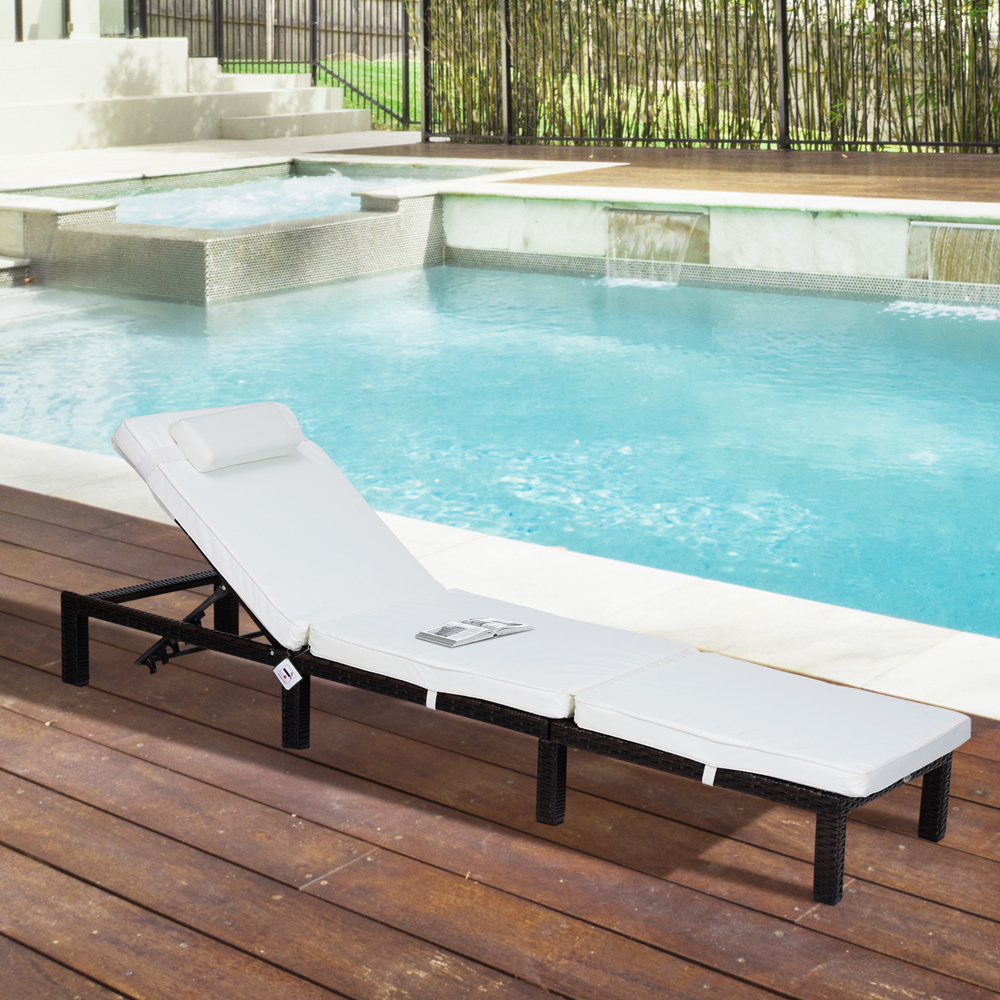 Rattan Weave Recliner Sun Lounger - Mixed Brown - Gardens Direct