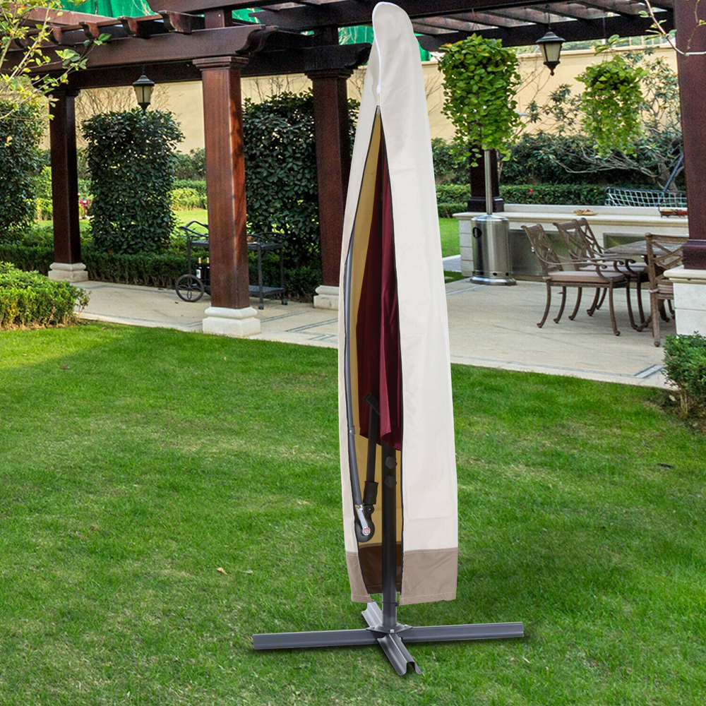 Wind Rain Parasol Protection Cover - Beige/Coffee - Gardens Direct