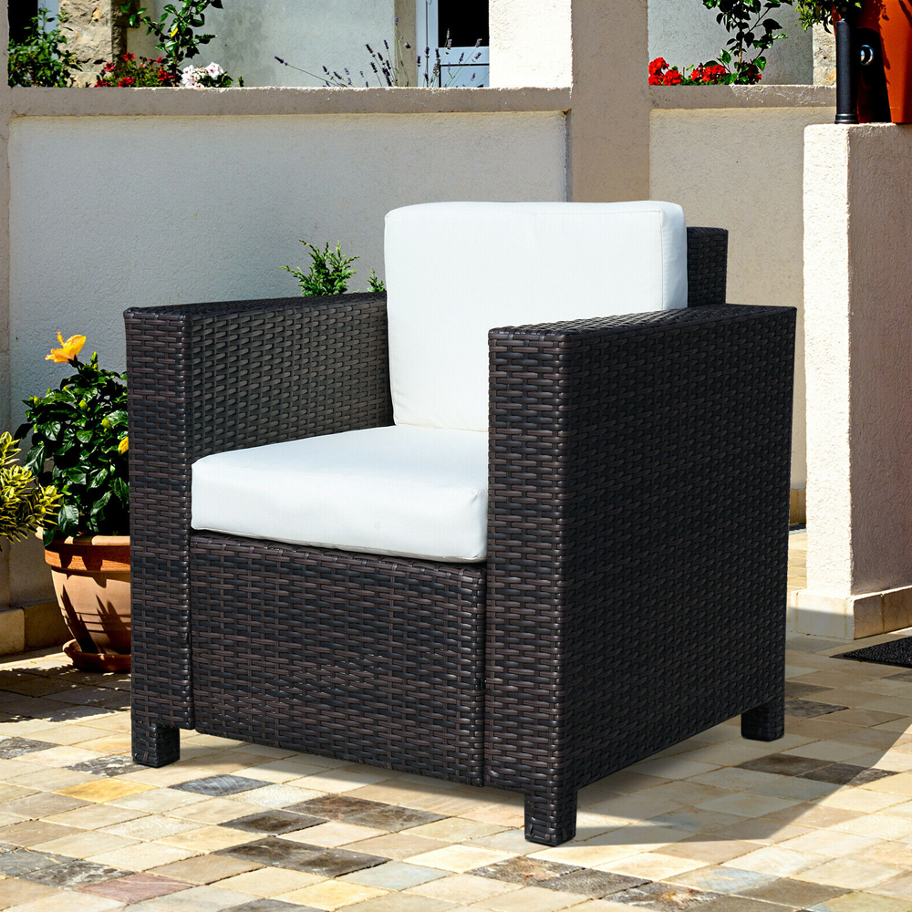 Rattan Wicker Single Cube Chair - Brown - Gardens Direct
