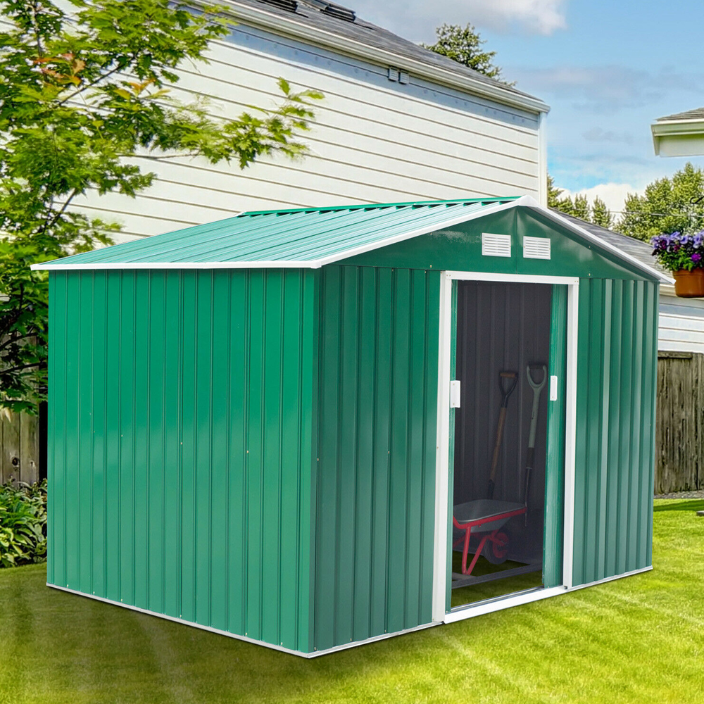 Metal Frame Garden Shed Green Colour - 9x6FT - Gardens Direct