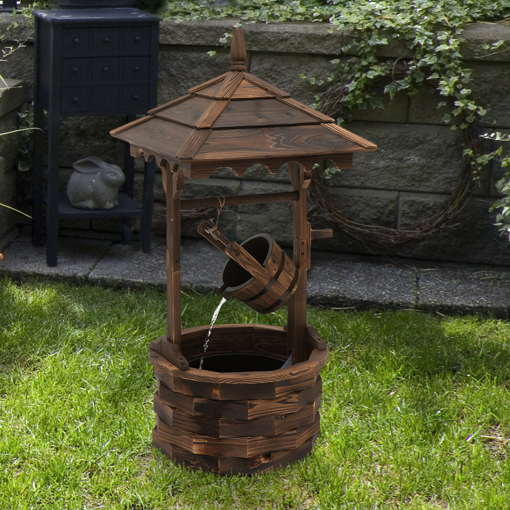 Rustic Wooden Barrel Well Garden Fountain With Pump - Gardens Direct