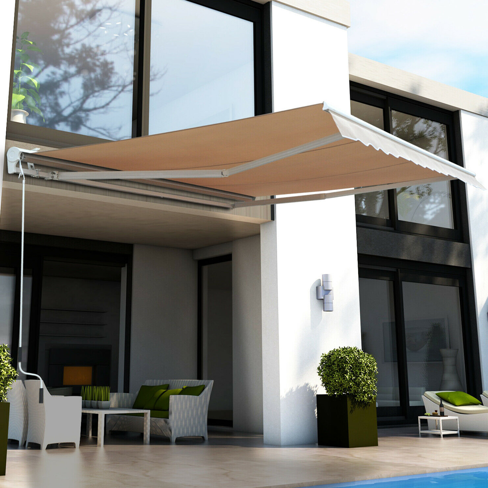 Retractable Electric Sun Shade Canopy Cream/White Colour - 3.5x2.5M - Gardens Direct