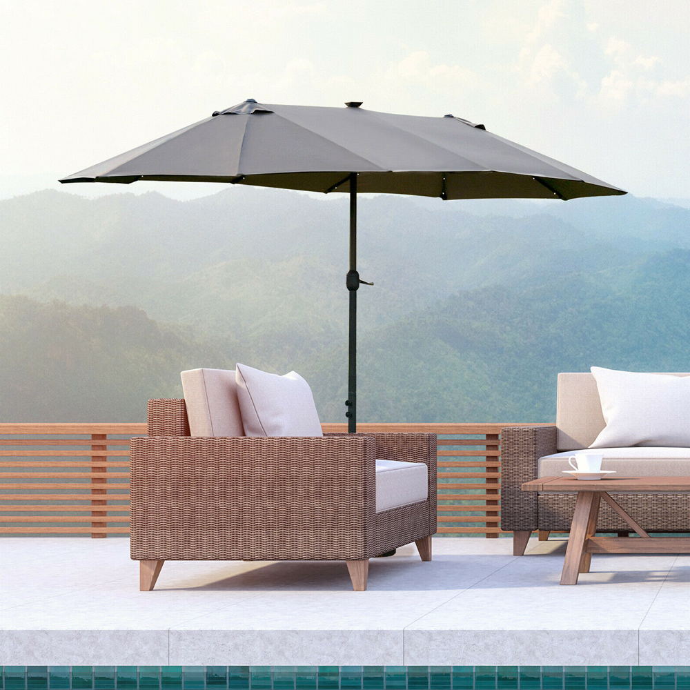 Double Sided Sun Shade Parasol With Solar Lights 4.4M - Dark Grey - Gardens Direct