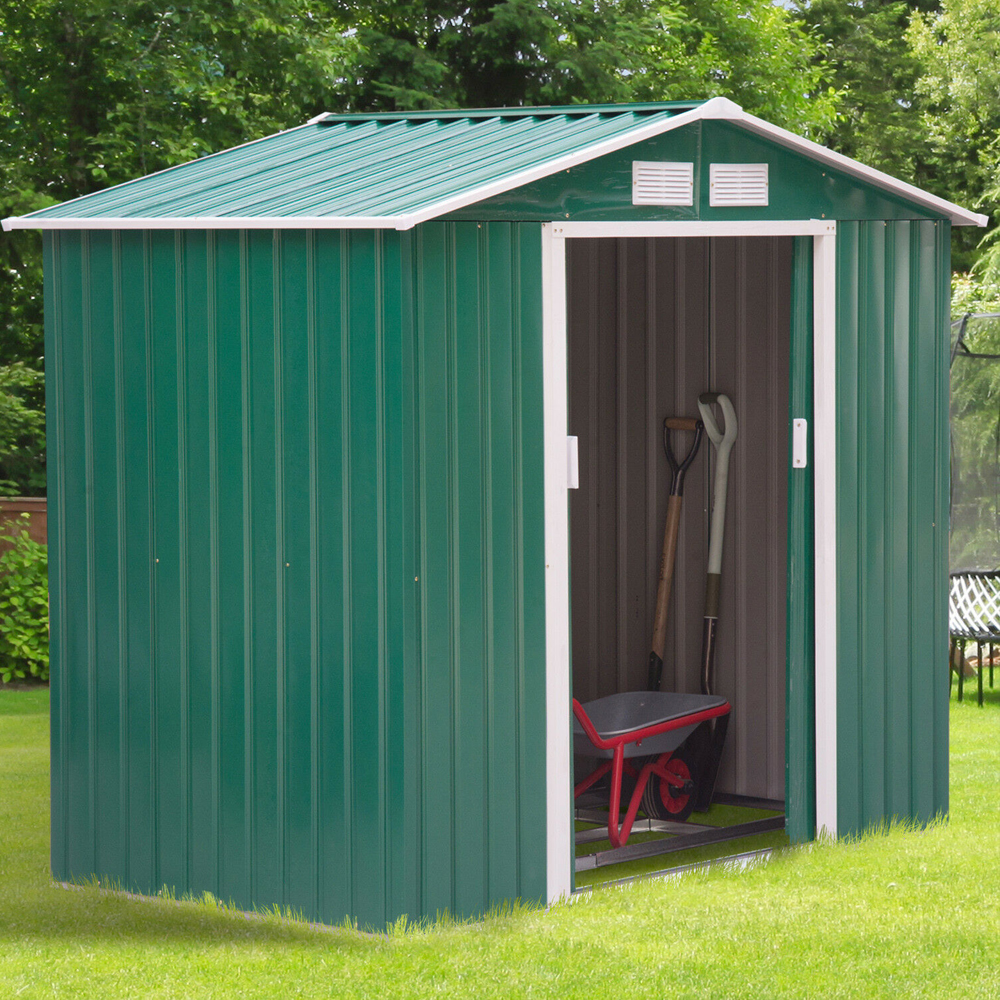 Metal Frame Garden Shed With Sliding Door Green Colour - 6x4FT - Gardens Direct