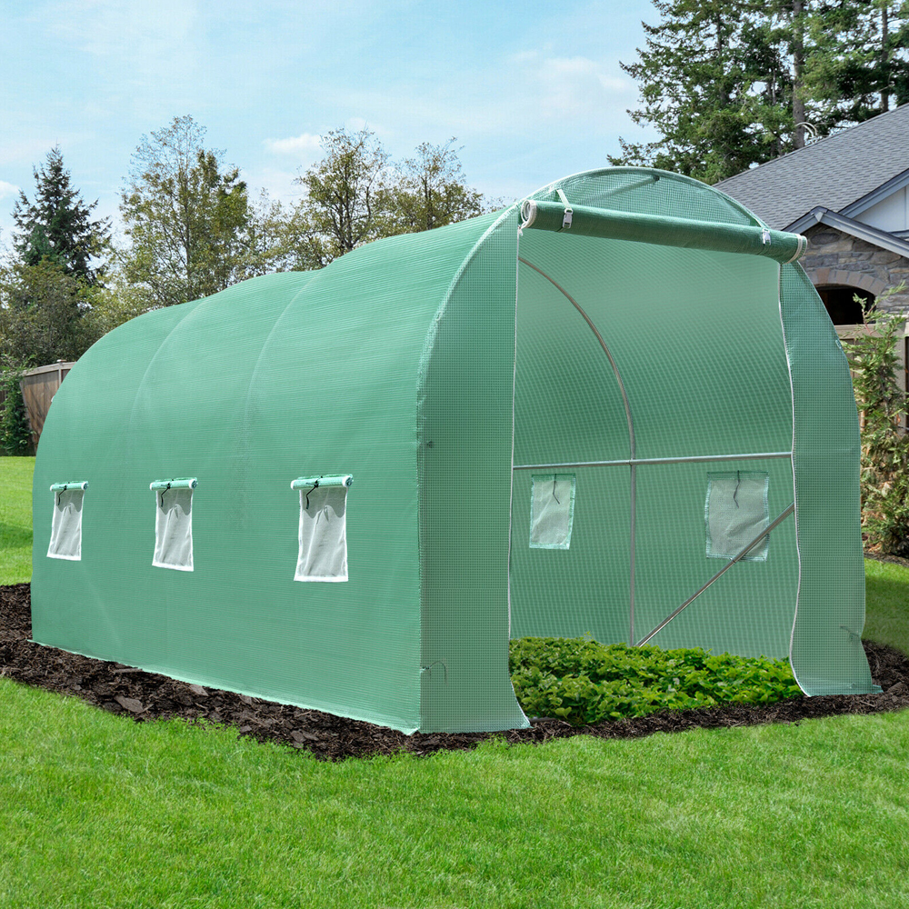 3 Section Galvanized Steel Greenhouse Polytunnel - 4x2M - Gardens Direct